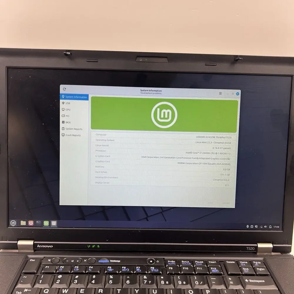 Lenovo ThinkPad T520 Intel i7-2640M 8GB 320GB HDD Linux Mint OS w/ Charger|ELP96
